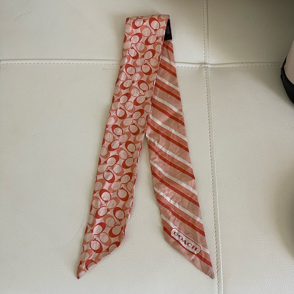 Coach Orange Signature Ponytail Scarf 100% Silk